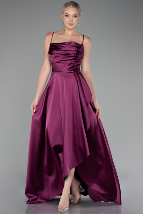 Plum Strappy Long Satin Prom Gown ABU4073