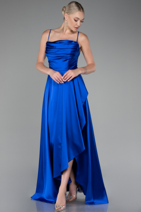 Sax Blue Strappy Long Satin Prom Gown ABU4073