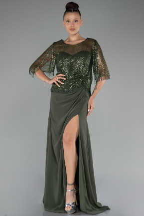 Long Olive Drab Chiffon Plus Size Evening Dress ABU4075