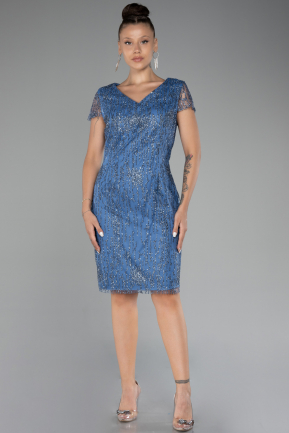 Indigo Short Sleeve Glittery Plus Size Invitation Dress ABK2050
