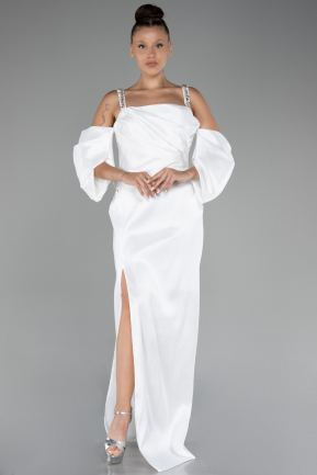 White Slit Long Plus Size Evening Dress ABU3921