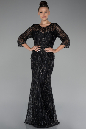 Long Black Laced Formal Plus Size Dress ABU4076