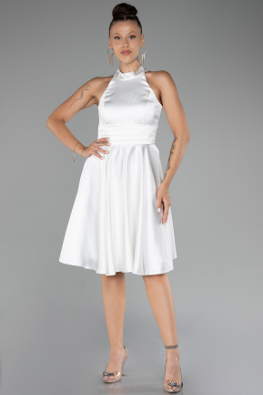 Short White Satin Party Dress ABK2112