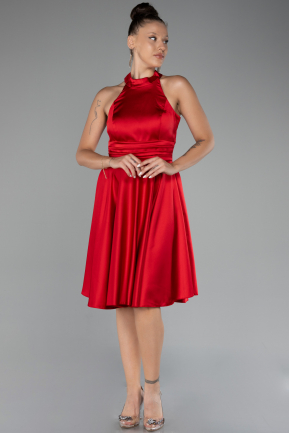 Short Red Satin Party Dress ABK2112
