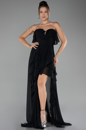 Black Strapless Long Chiffon Prom Dress ABU3838