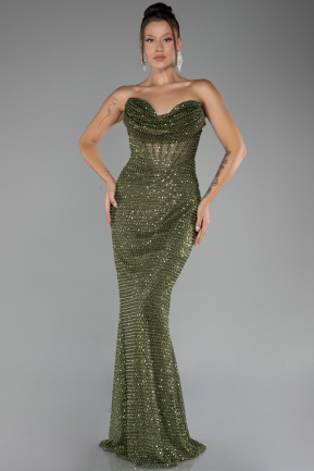 Olive Drab Long Scaly Mermaid Evening Gown ABU3970
