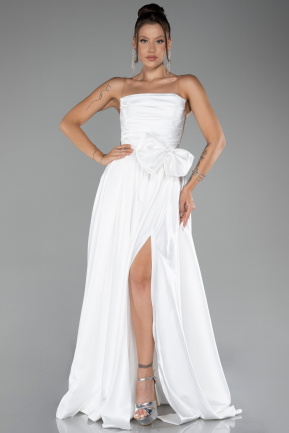 White Strapless Slit Long Ball Gown ABU4015