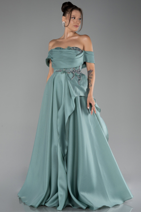 Mint Boat Neck Long Ball Gown ABU4089