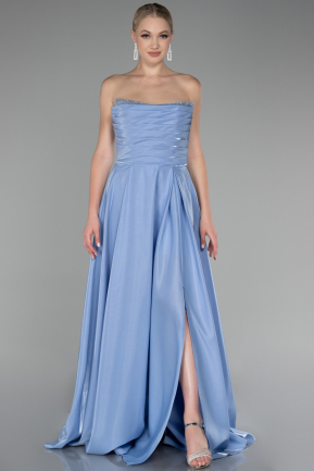 Light Blue Strapless Slit Long Stin Prom Dress ABU4013