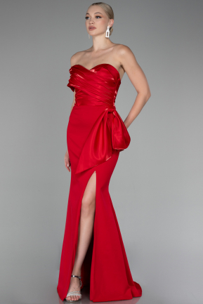 Red One Shoulder Slit Long Mermaid Evening Gown ABU4115