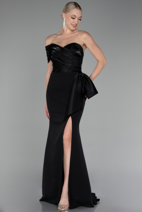 Black One Shoulder Slit Long Mermaid Evening Gown ABU4115