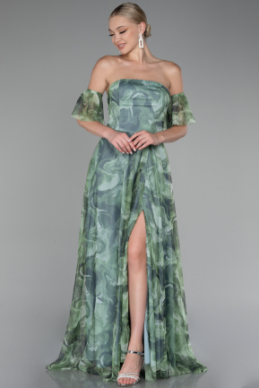 Mint Strapless Slit Long Printed Prom Dress ABU4129