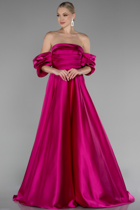 Fuchsia Strapless Long Satin Prom Gown ABU4132