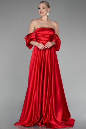 Red Strapless Long Satin Prom Gown ABU4132