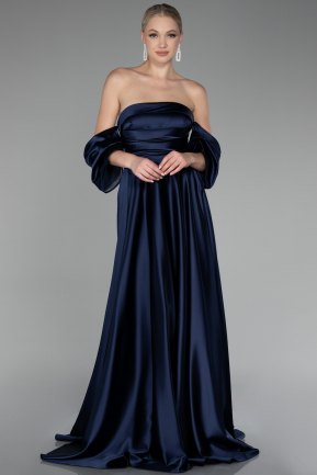 Navy Blue Strapless Long Satin Prom Gown ABU4132