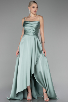 Mint Strappy Long Satin Prom Gown ABU4073