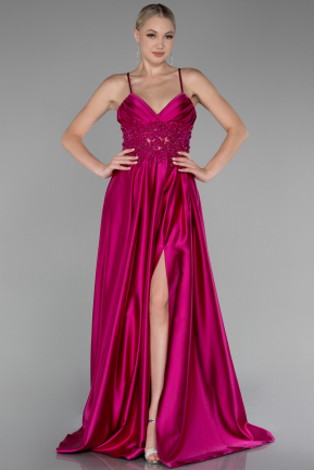Fuchsia Strappy Long Satin Prom Gown ABU4133