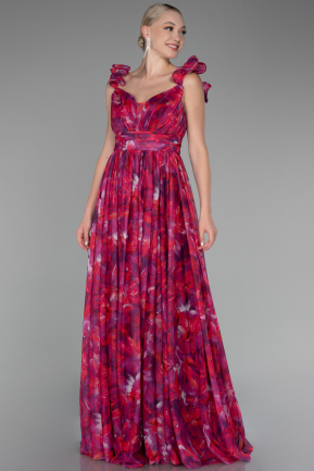 Fuchsia Strappy Floral Long Prom Dress ABU4134
