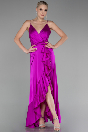 Fuchsia Front Short Back Long Satin Prom Gown ABO109