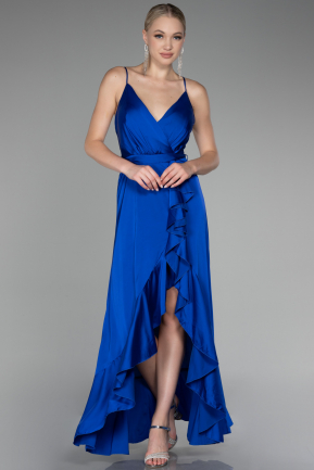 Sax Blue Front Short Back Long Satin Prom Gown ABO109