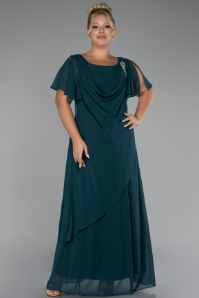 Emerald Green Short Sleeve Long Chiffon Plus Size Evening Dress ABU4097