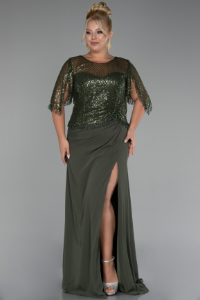 Long Olive Drab Chiffon Plus Size Evening Dress ABU4075