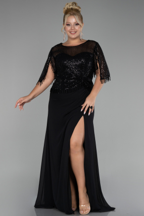 Long Black Chiffon Plus Size Evening Dress ABU4075