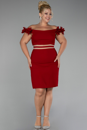 Red Boat Neck Short Plus Size Cocktail Dress ABK2121