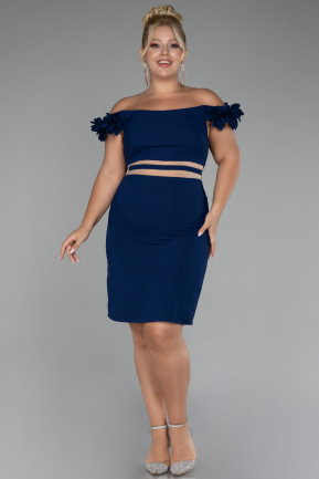 Navy Blue Boat Neck Short Plus Size Cocktail Dress ABK2121