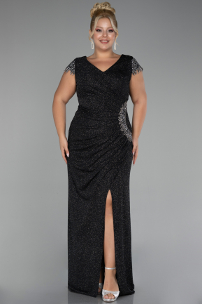 Long Black Silver Plus Size Evening Dress ABU3558