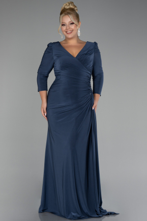 Anthracite Capri Sleeve Long Plus Size Evening Dress ABU4104