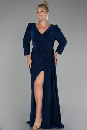 Navy Blue Capri Sleeve Long Plus Size Evening Dress ABU4104