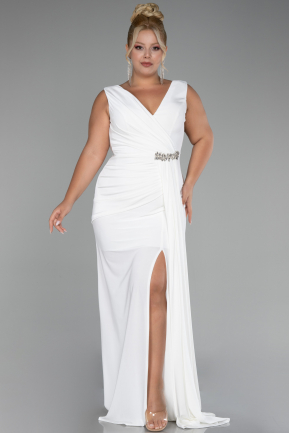 White Long Formal Plus Size Dress ABU3737