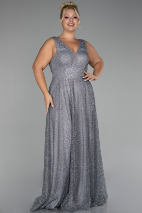 Grey Sleeveless Stony Long Plus Size Special Design Evening Dress ABU4147