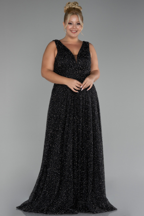 Black Sleeveless Stony Long Plus Size Special Design Evening Dress ABU4147