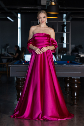 Fuchsia Strapless Long Satin Prom Gown ABU4132