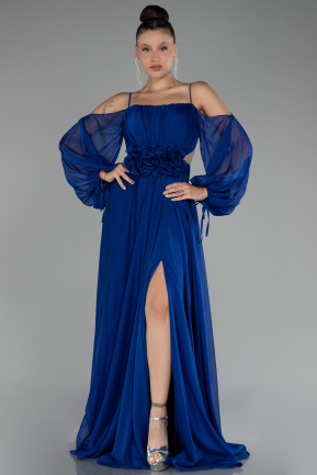 Saks Mavi Shoulder Decollete Long Sleeve Chiffon Prom Dress ABU4165