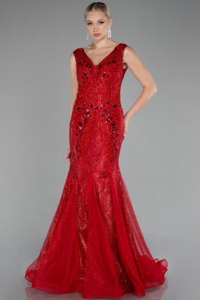 Red Sleeveless Stoned Long Evening Gown ABU4170