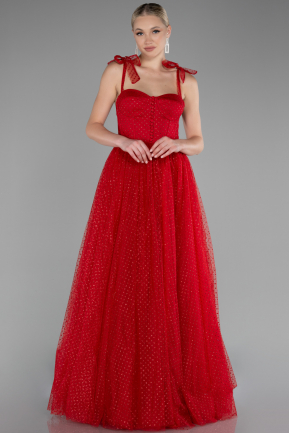 Red Strappy Long Glitter Ball Gown ABU4172