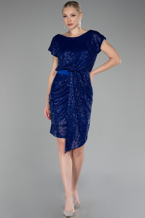 Sax Blue Short Sleeve Sequined Party Dress ABK2125