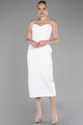 White Strappy Midi Invitation Dress ABK2129