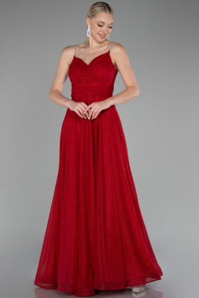 Red Strappy Long Glitter Prom Dress ABU4183