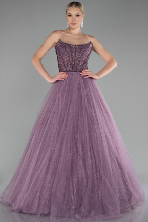 Lavender Stoned Strapless Glitter Collar Long Ball Gown ABU4185