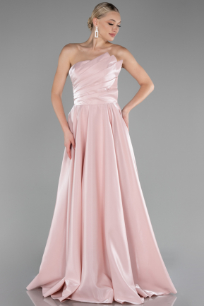 Powder Color Strapless Long Satin Prom Gown ABU4186