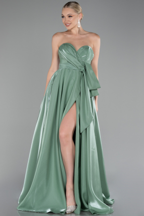 Mint Strapless Slit Long Satin Prom Gown ABU4187