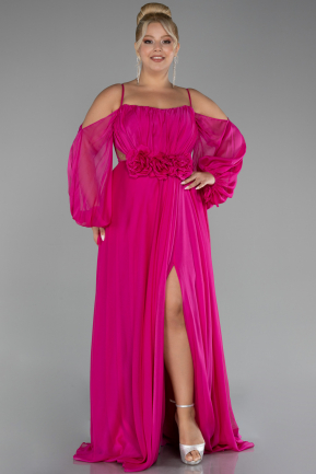 Long Fuchsia Chiffon Plus Size Engagement Dress ABU4167