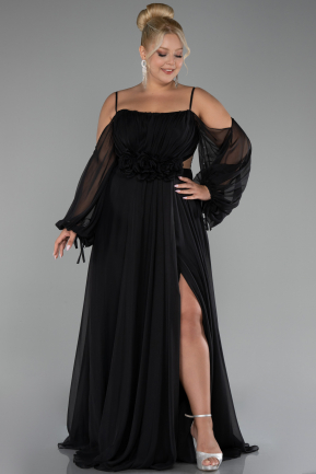 Long Black Chiffon Plus Size Engagement Dress ABU4167