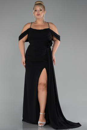 Black Slit Long Chiffon Plus Size Evening Dress ABU4195