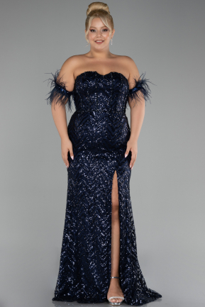 Long Navy Blue Plus Size Evening Dress ABU4149