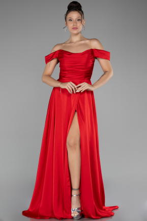 Long Red Satin Prom Gown ABU4219